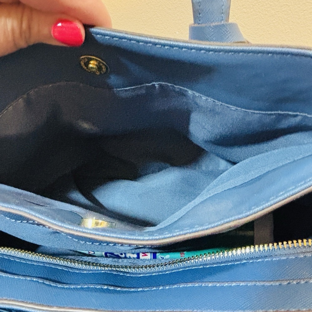 Kenneth Cole Reaction Blue Golf Purse Handbag Bag Roomy Double Handle Zip Clean - Picture 8 of 16
